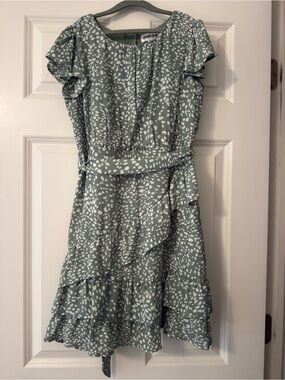Emerald Sundae Sage Spot Ruffle Dress